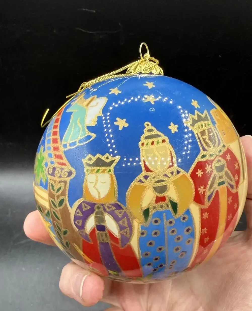 Pier 1 Li Bien Painted Inside Glass Christmas Ornament Nativity Wise Men -C36